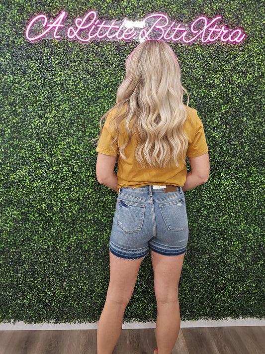 JB MID-RISE TUMMY CONTROL VINTAGE WASH SHORTS