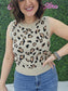 Sleeveless Round Neck Leopard Sweater