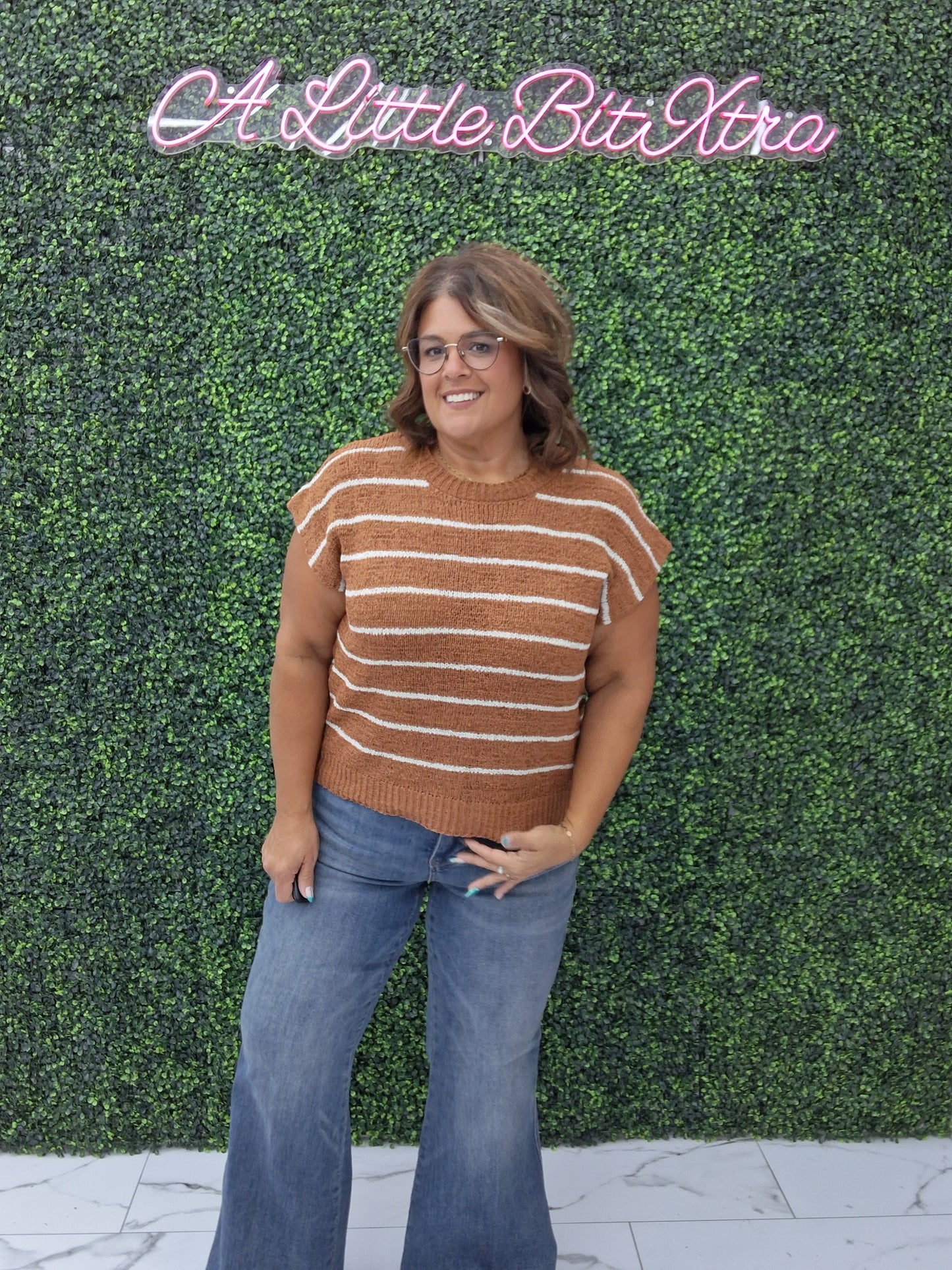 Brown/White Striped Top