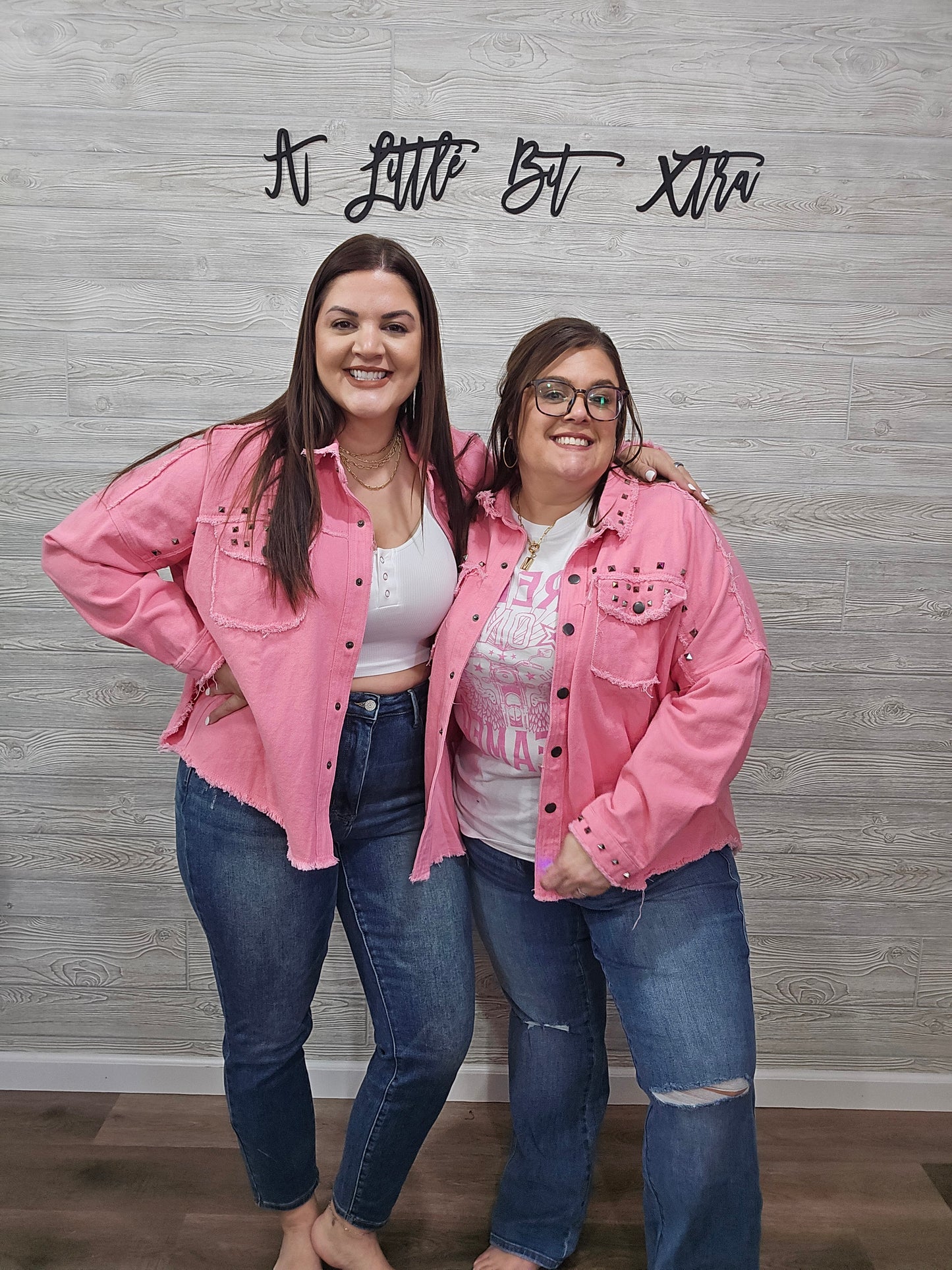 SASSY PINK STUDDED DENIM JACKET