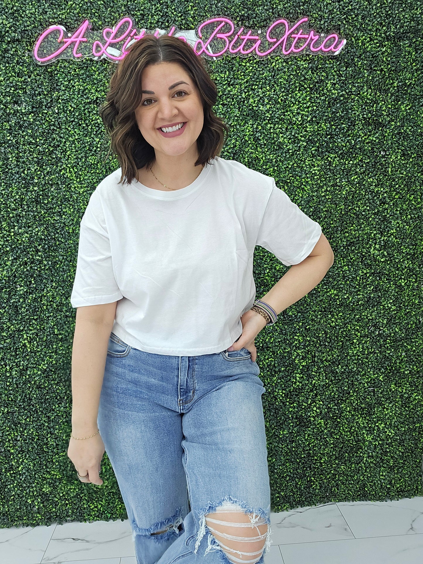 Crew Neck Oversized Crop Tee White