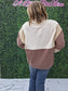 Brown Color Block Button Sweatshirt
