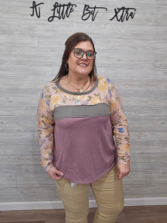 OLIVE COLORBLOCK LONG SLEEVE TOP
