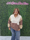 Brown Color Block Button Sweatshirt