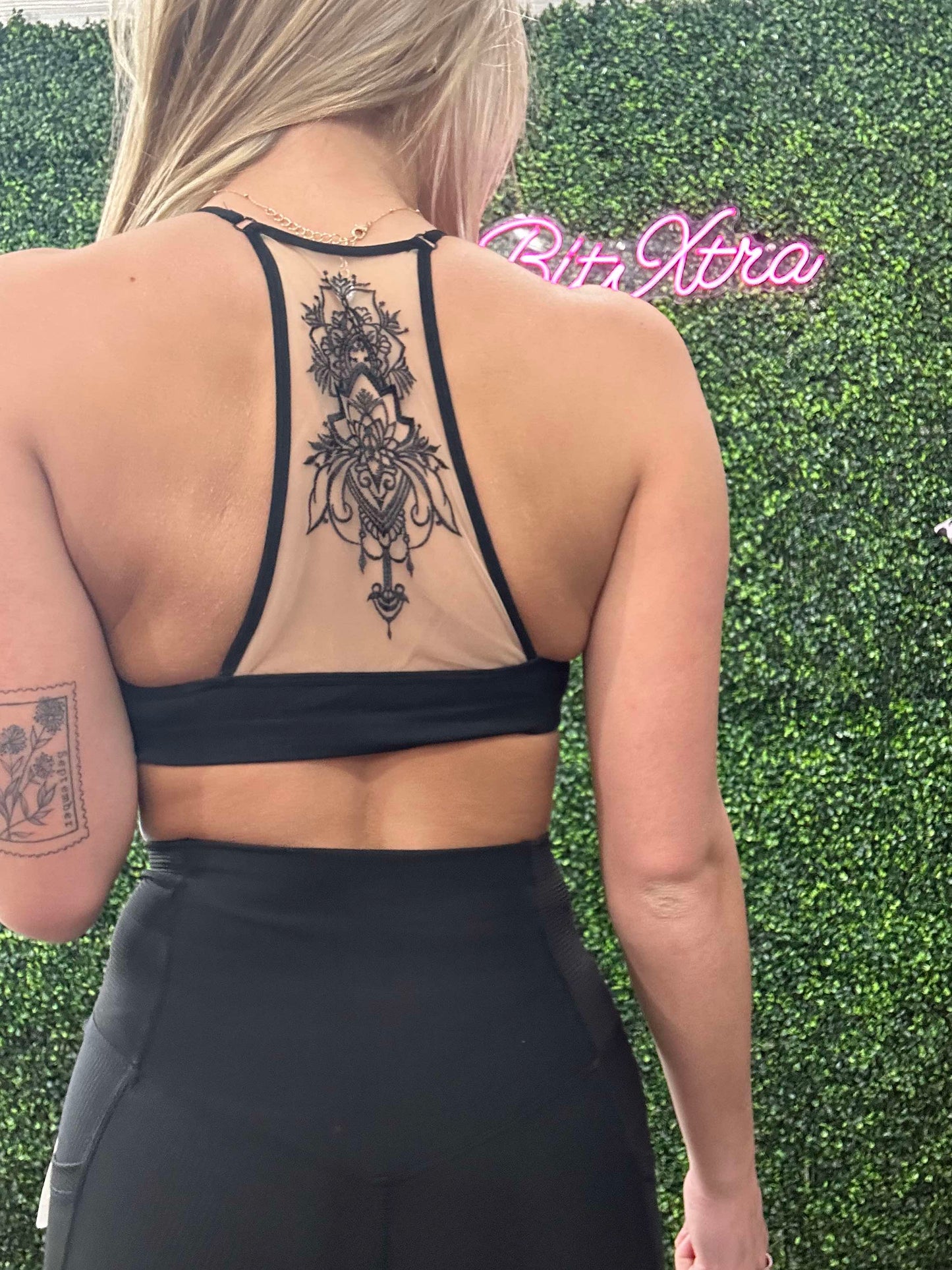 Black Tattoo Mesh Racerback Bralette