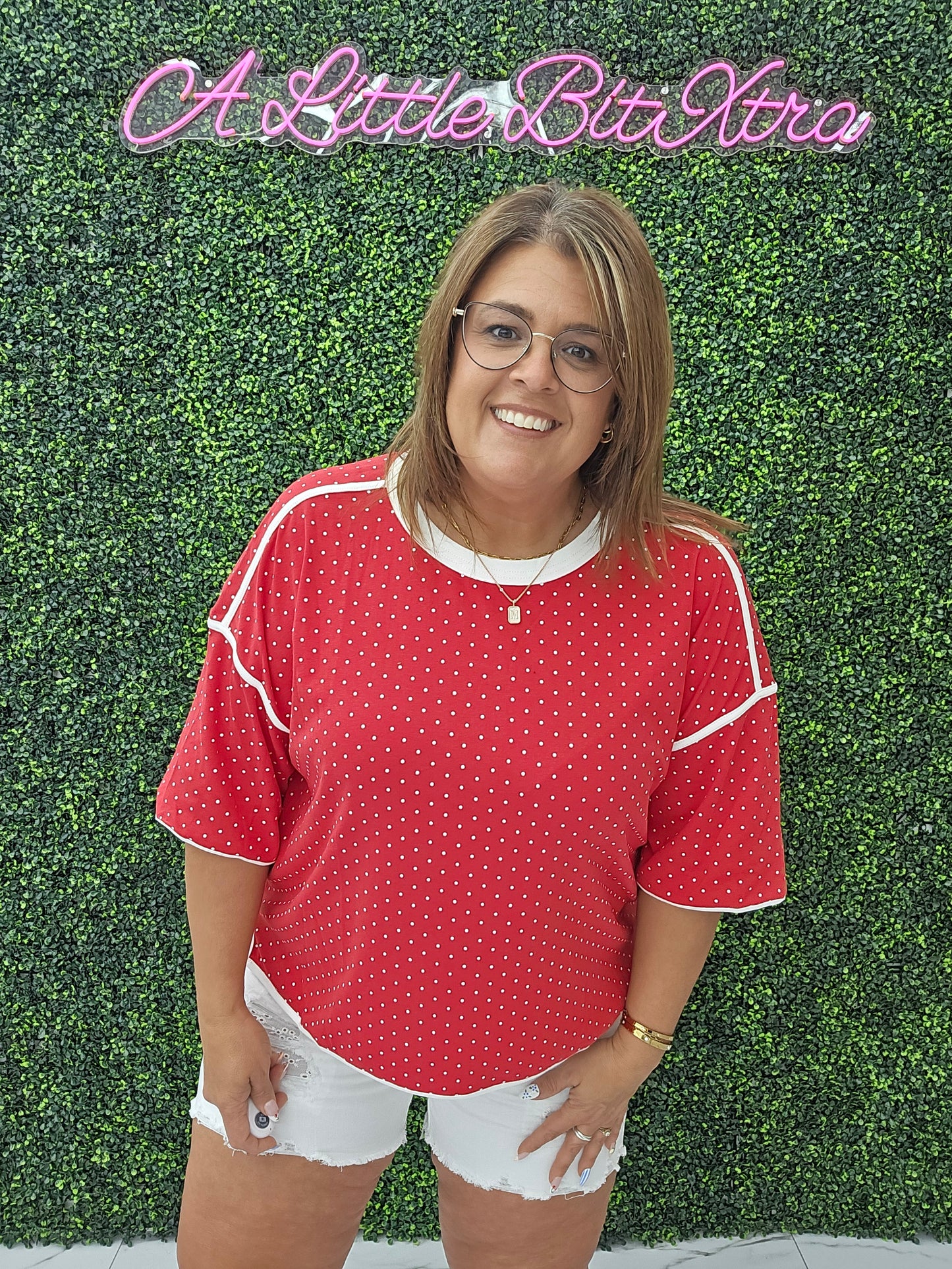Polka Dot Red Trim Top