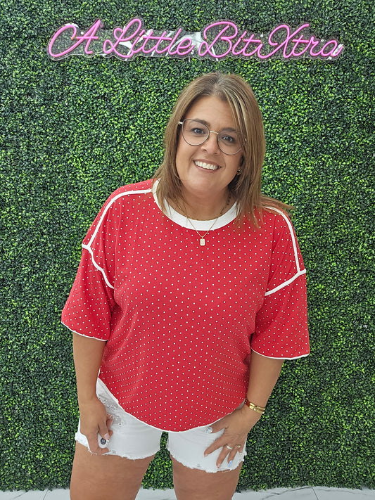 Polka Dot Red Trim Top