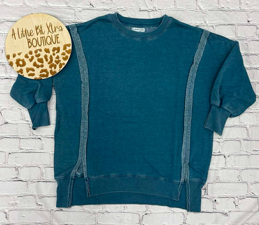 EXPOSED SEAM BLUE SWEATSHIRT