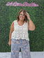 Floral Denim With Ruffles Wide Leg Pants