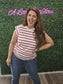 RED ROUND NECK STRIPED RAGLAN SLEEVE T-SHIRT