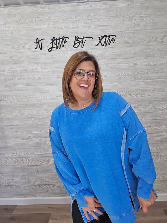 EXPOSED SEAM ELECTRIC BLUE SWEATSHIRT