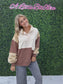Brown Color Block Button Sweatshirt