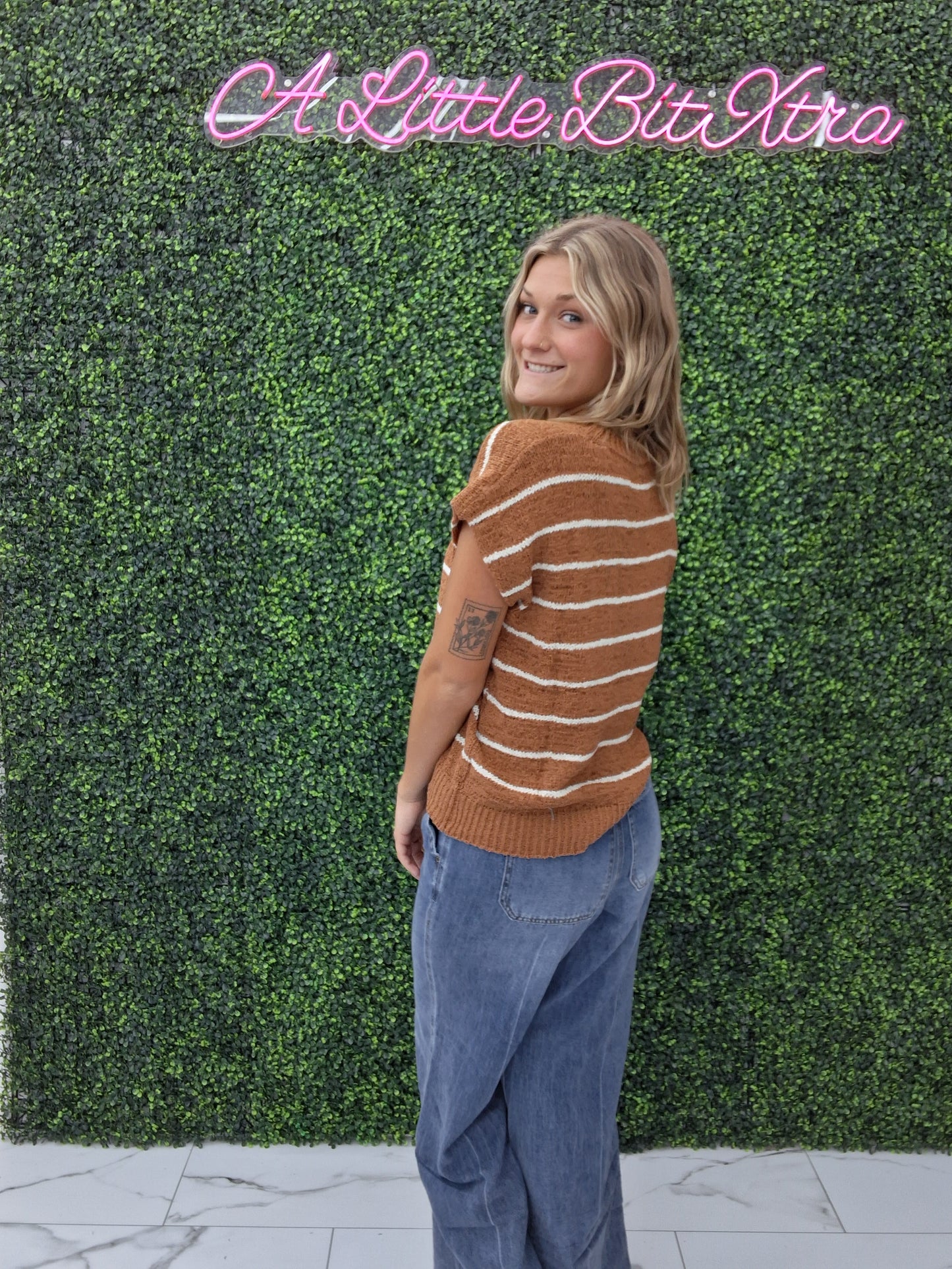 Brown/White Striped Top
