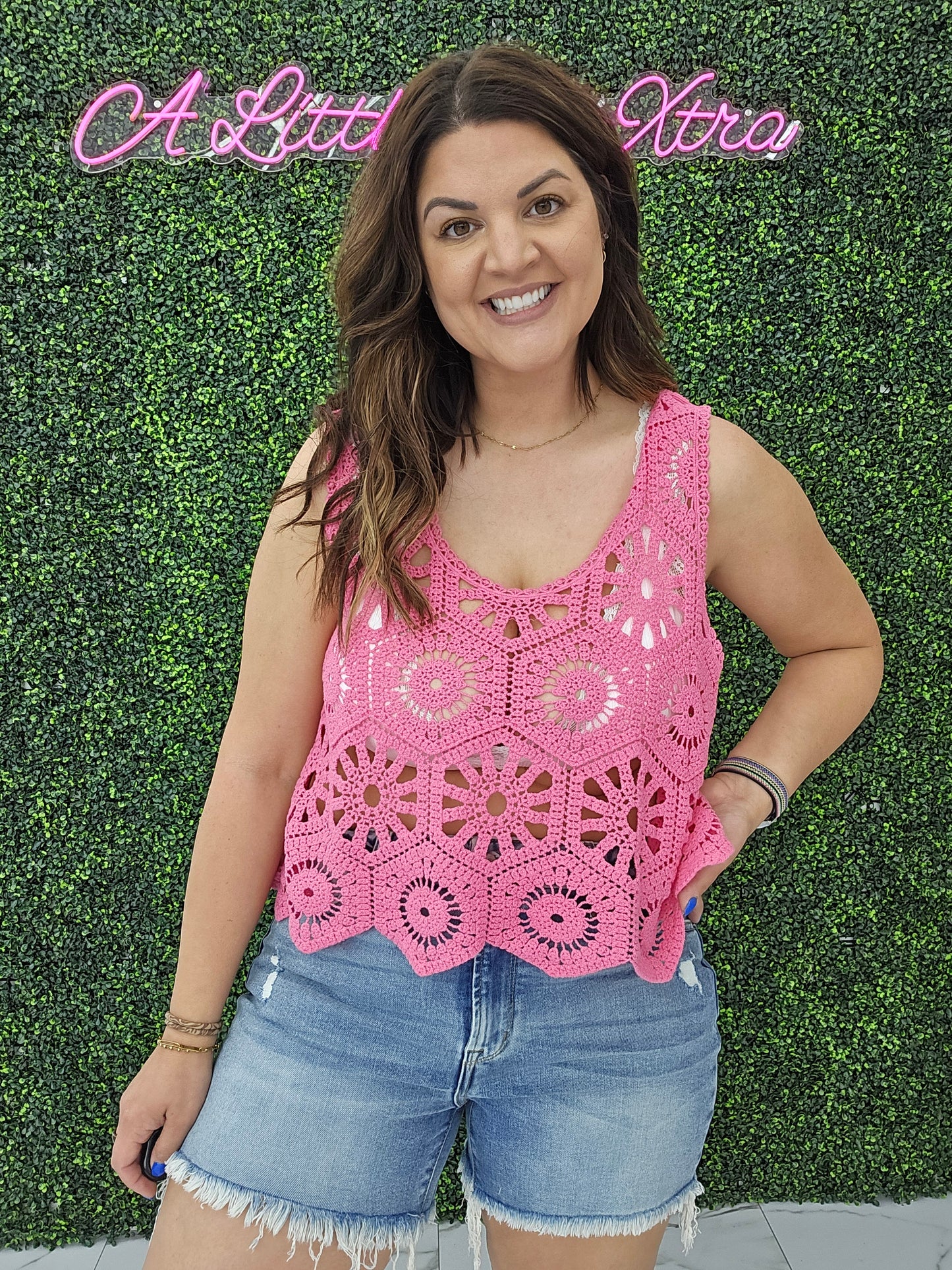 Crochet Tank Top: Pink