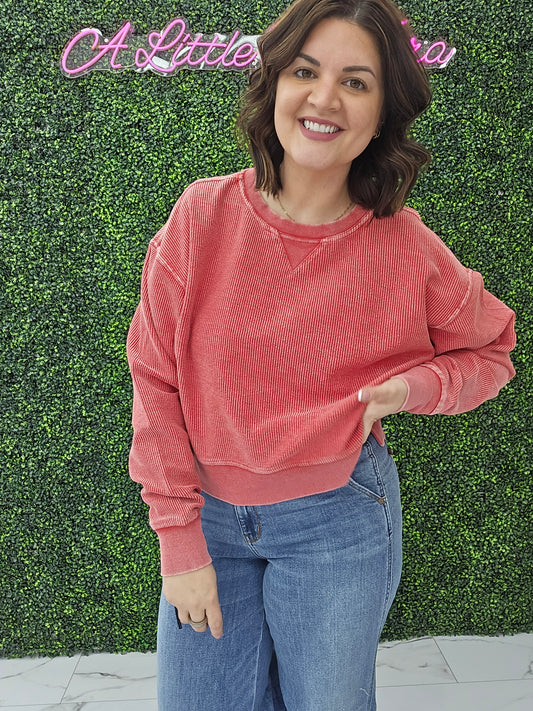 Corded Boxy Pullover Red
