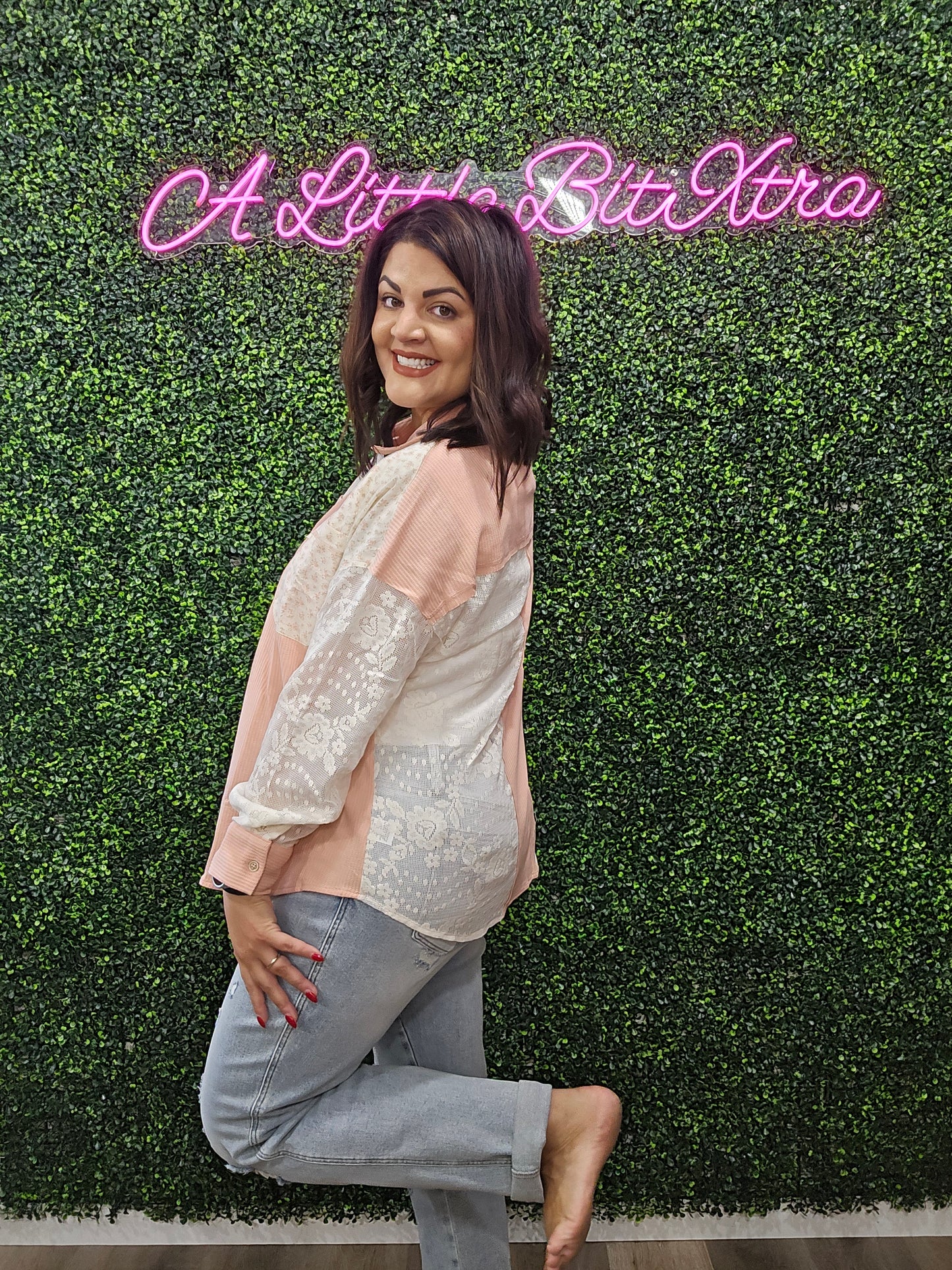 BLUSH PATCHWORK SHACKET