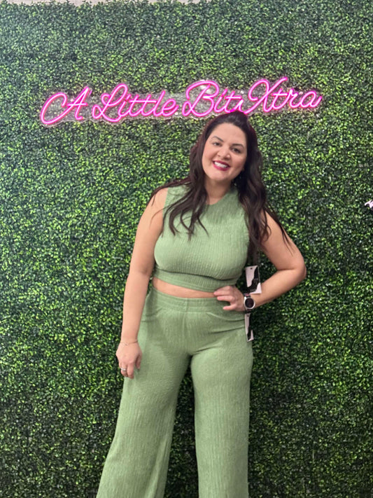 Sage Textured Cropped Loungewear Set