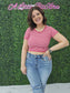 Crew Neck Stripe Seamless Rib Tee Magenta