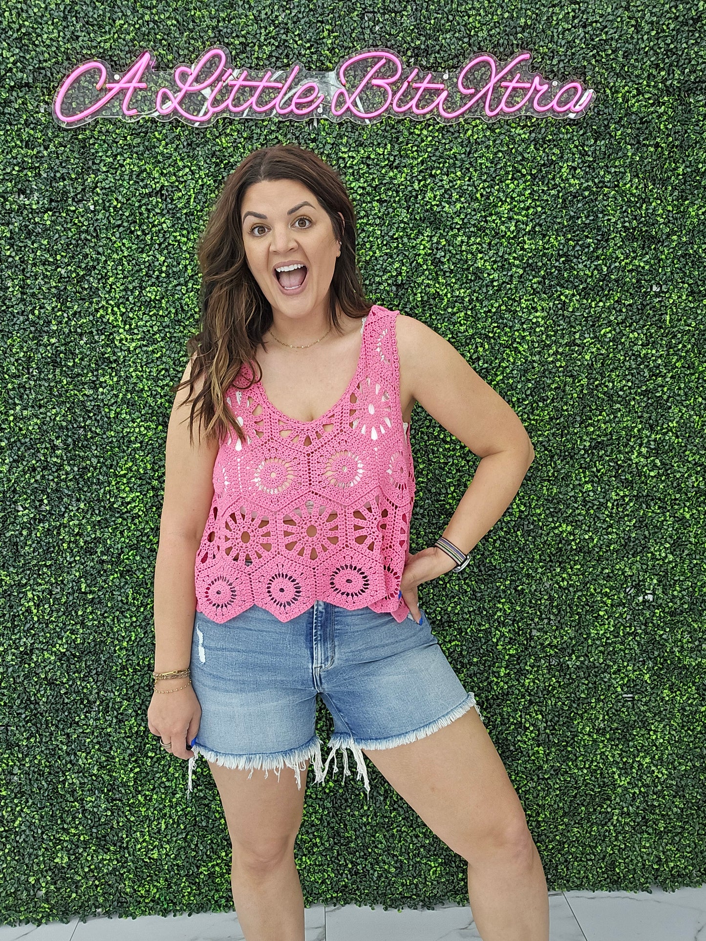 Crochet Tank Top: Pink