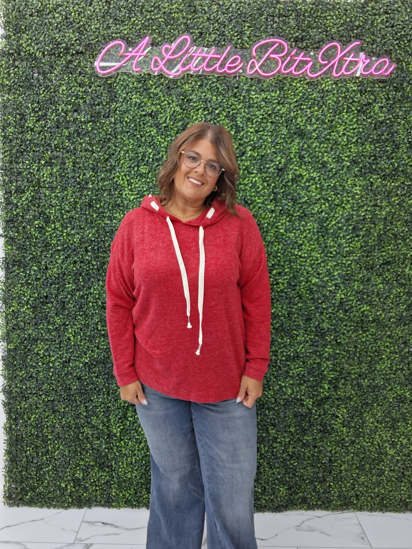 Dark Red Drawstring Hoodie