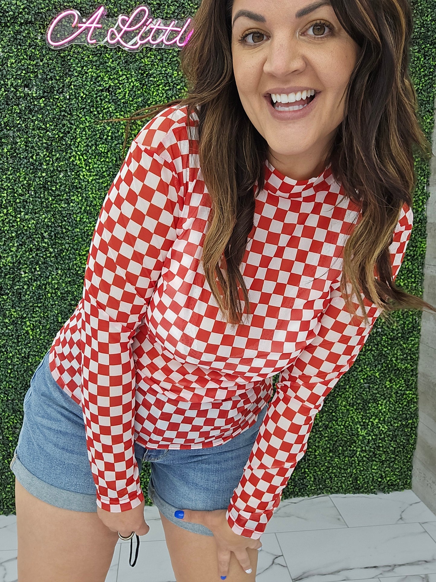 Red Checkered Mesh Top