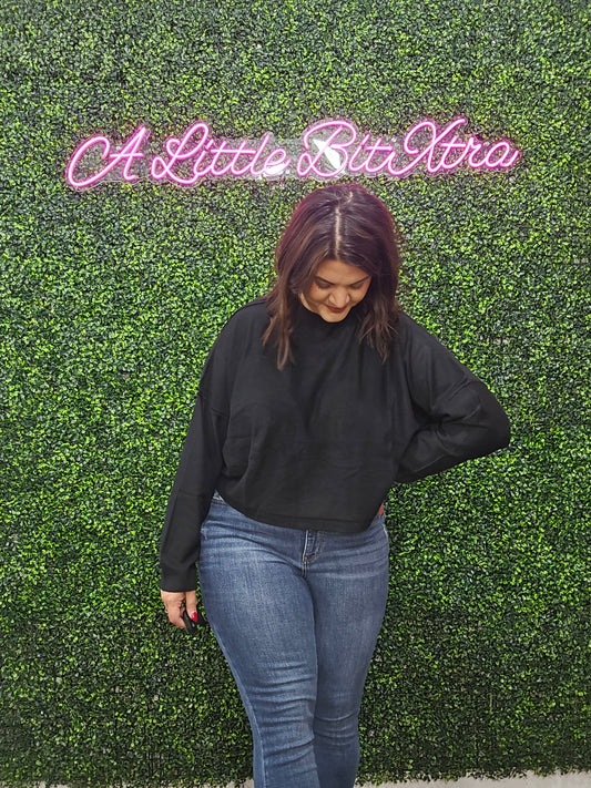 BLACK HIGH NECK DROP SHOULDER SWEATER