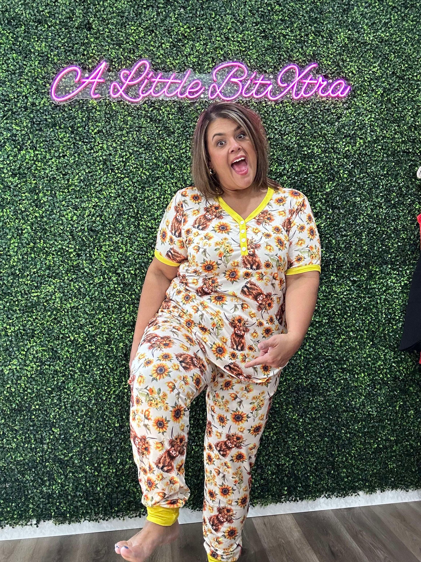 Yellow Floral Cow Pajamas