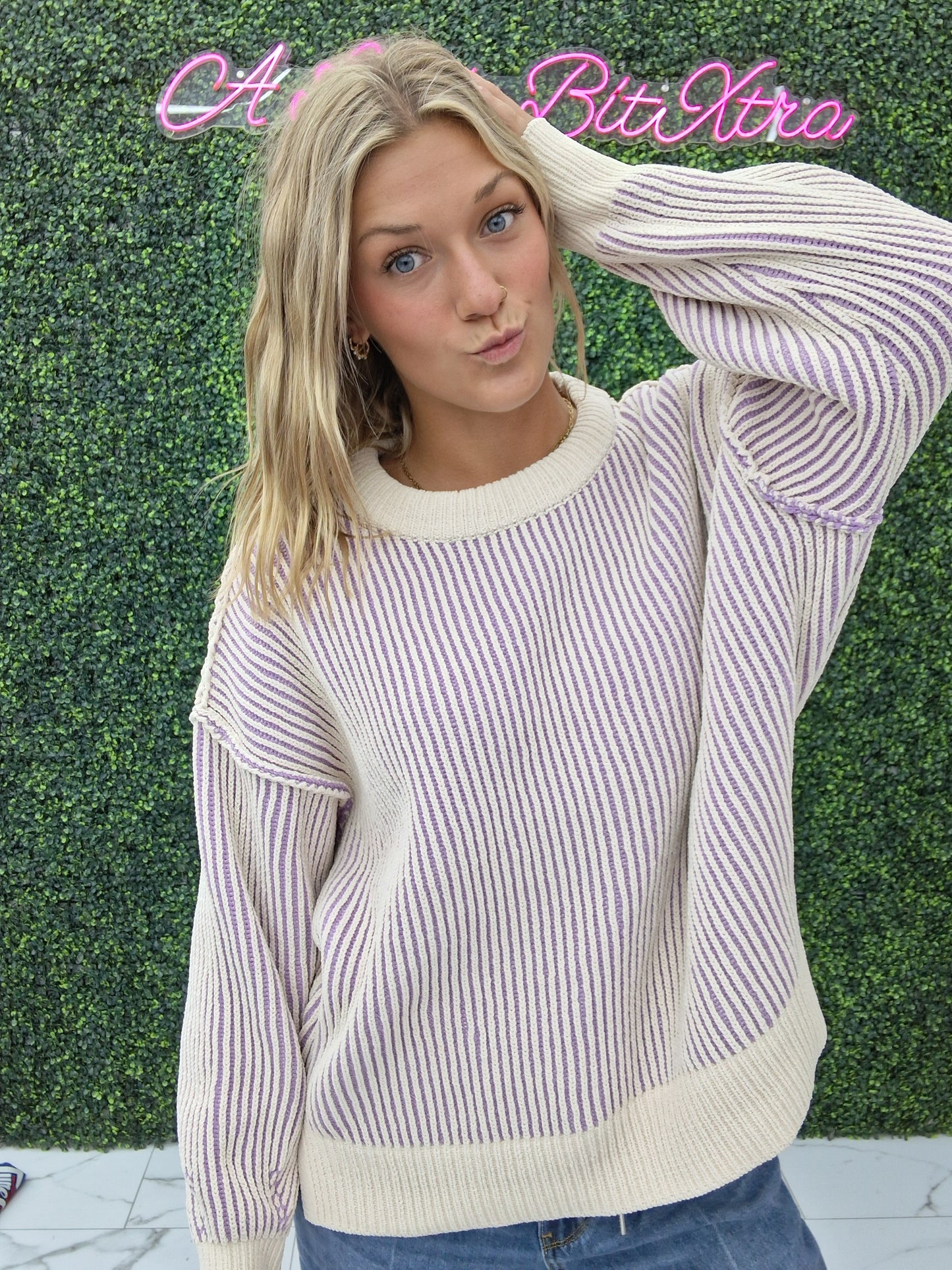 Two Tone Crewneck Sweater/ Lavender