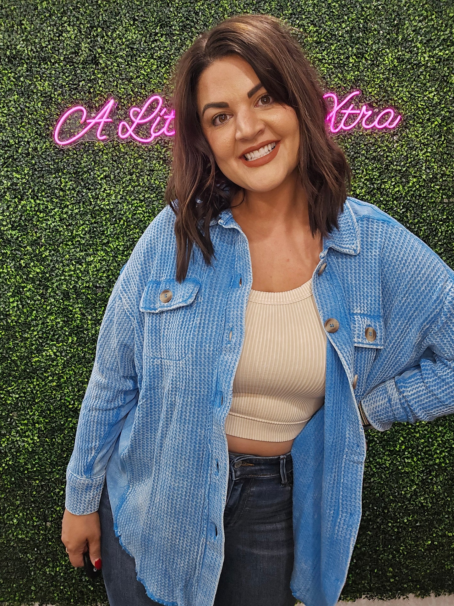 DEEP SKY ACID WASH WAFFLE SHACKET