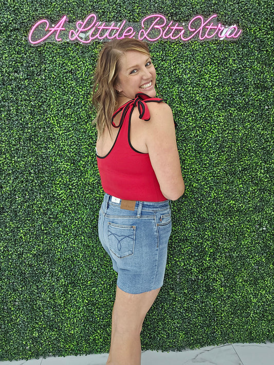 Red & Black Tie Body Suit