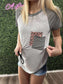 HEATHER GREY PINSTRIPE RAGLAN TEE