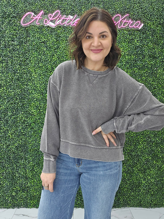 Corded Boxy Pullover Charcoal