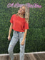 Short Sleeve Oversize Crop Cotton Knit Tee RED