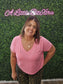 FUSHSIA MELANGE V-NECK CROPPED TOP