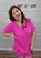 NEON PINK MICROFIBER V-NECK TOP & BIKER SHORTS