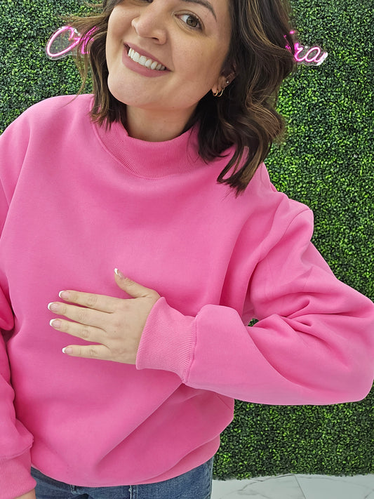 Mock Neck Sweatshirt (hot pink)