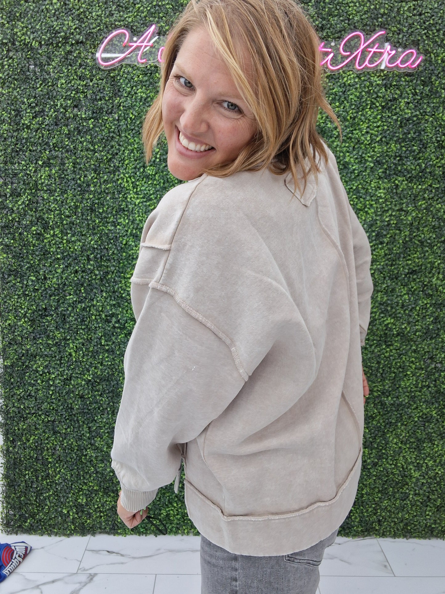 Acid Wash Exposed Seam Sweatshirt- Ash Mocha