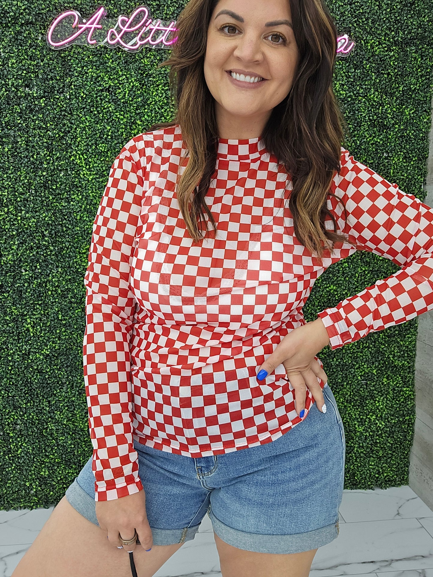 Red Checkered Mesh Top