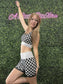 CHECKER BRA & BIKER SHORTS SET