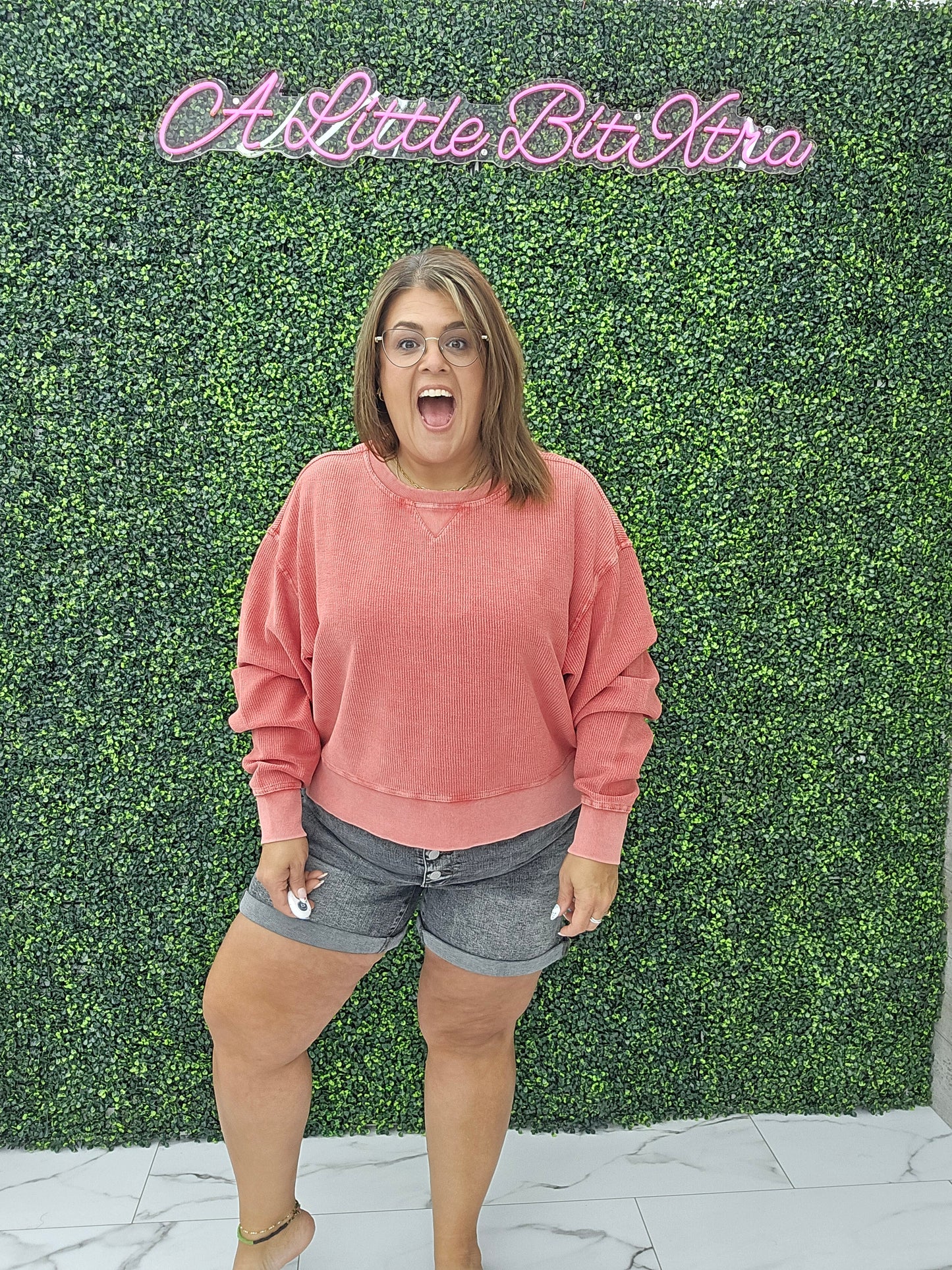 Corded Boxy Pullover Red