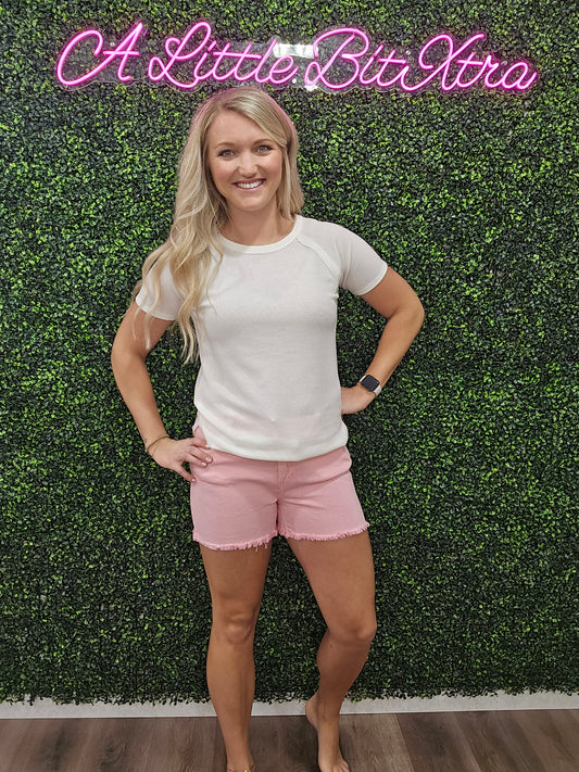 Z Pink Acid Wash Frayed Cutoff Hem Shorts