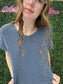 BOXY CHUNKY KNIT SHORT SLEEVE SWEATER DUSTY BLUE