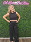 Black Textured Cropped Loungewear Set
