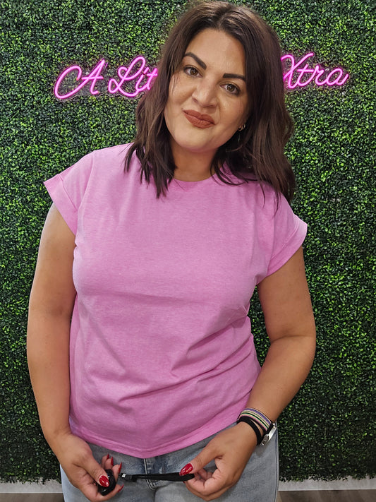 MAUVE ROUND NECK FOLDED SHORT SLEEVE