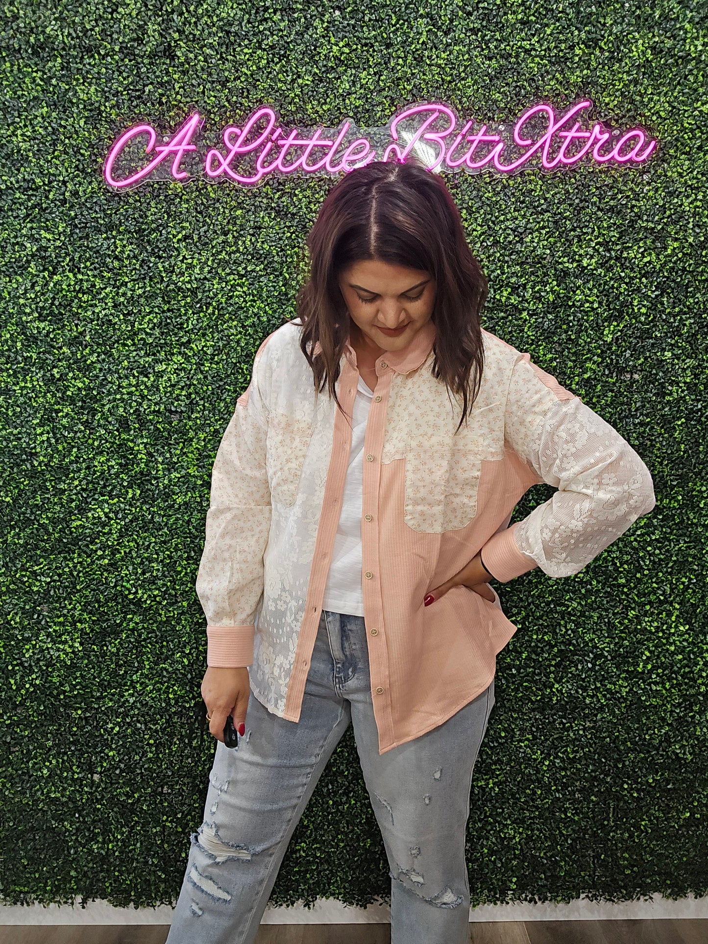 BLUSH PATCHWORK SHACKET