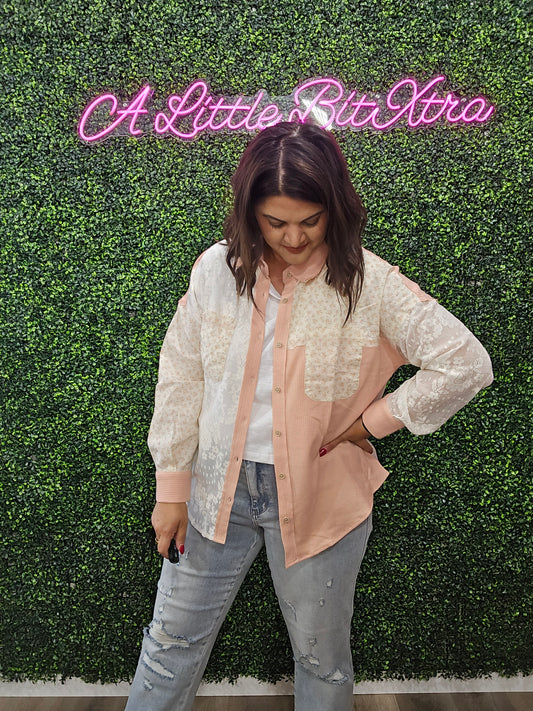 BLUSH PATCHWORK SHACKET