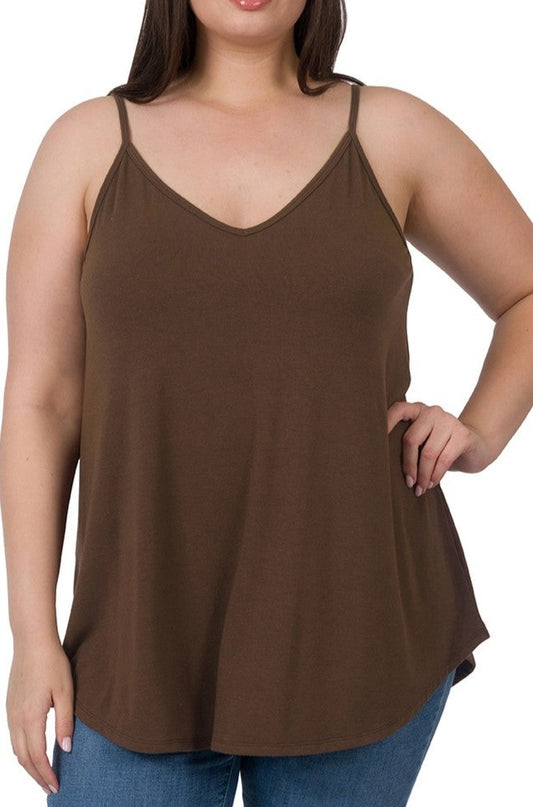 BROWN REVERSIBLE SPAGHETTI STRAP TANK