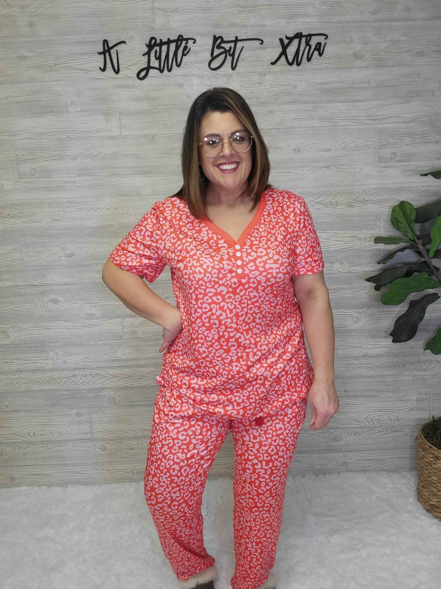RED AND WHITE LEOPARD PAJAMAS