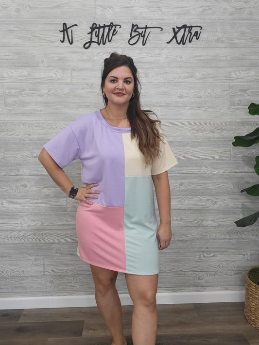 PASTEL COLORBLOCKING T-SHIRT DRESS