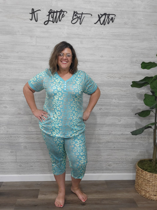 TEAL LEOPARD CAPRI PAJAMAS